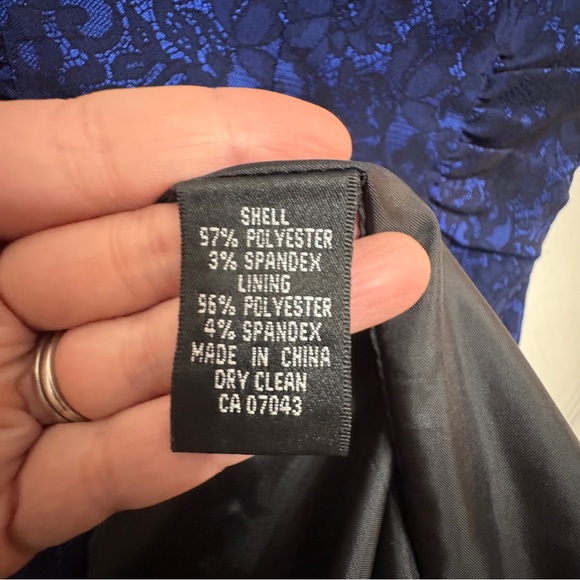 Adrianna Papell Navy Blue Lace Sheath Dress | V-Neck Ruched Sz 10 Wedding - Picture 12 of 13